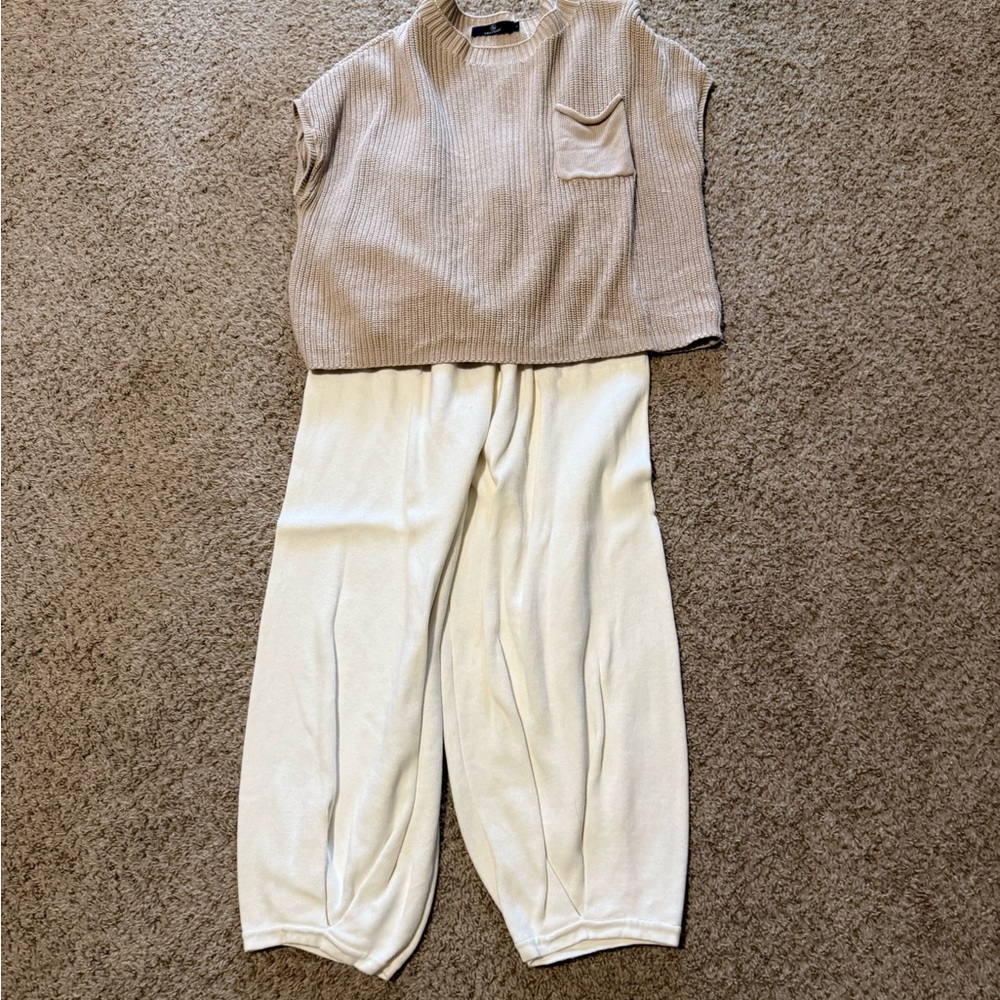 Stylish Beige and Cream Sweater Set